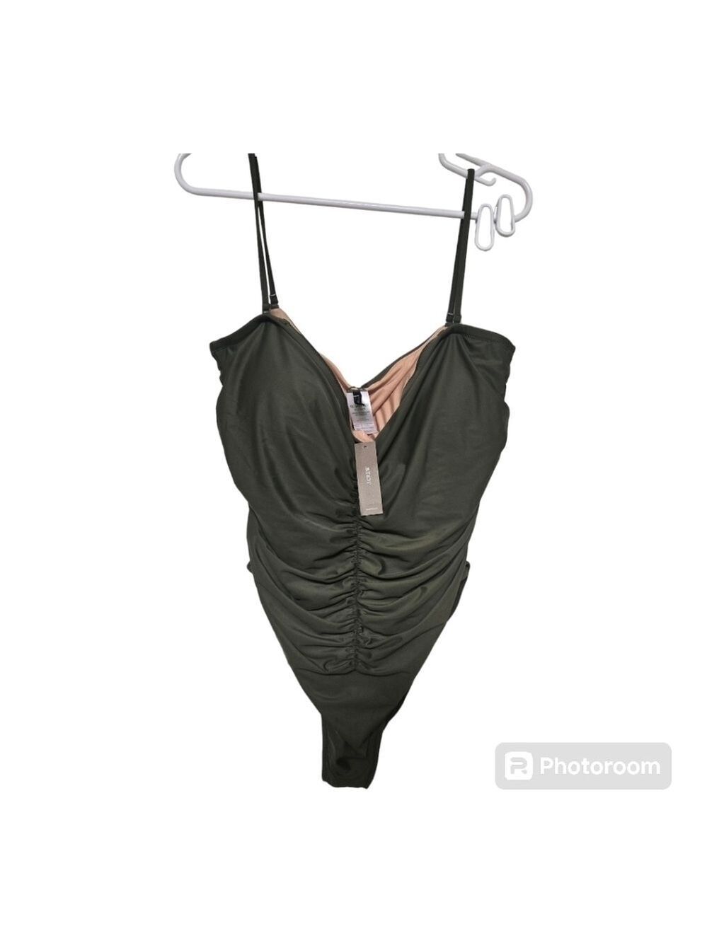 J Crew Ruched Sweetheart Swimsuit 22 Safari Green NWT